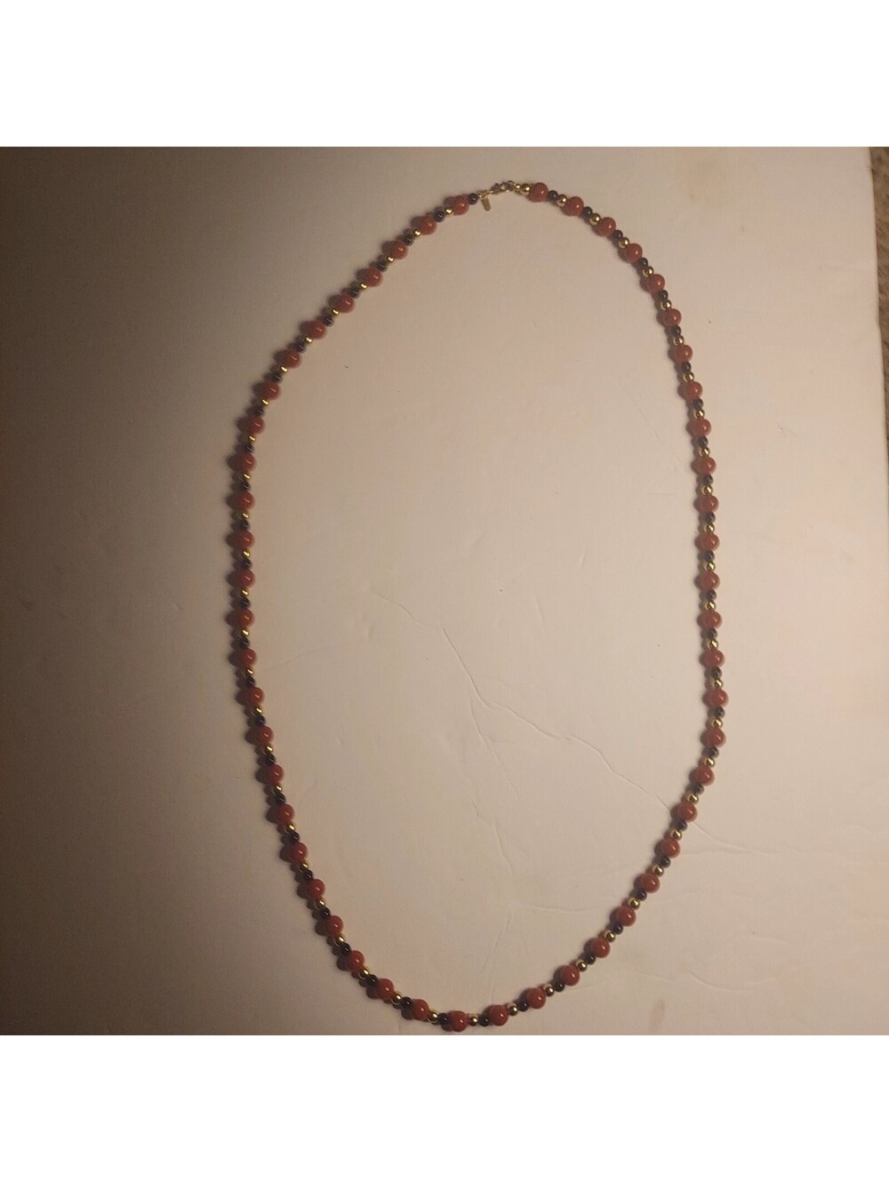 Vintage Red, Black, Gold Bead  Necklace 16"